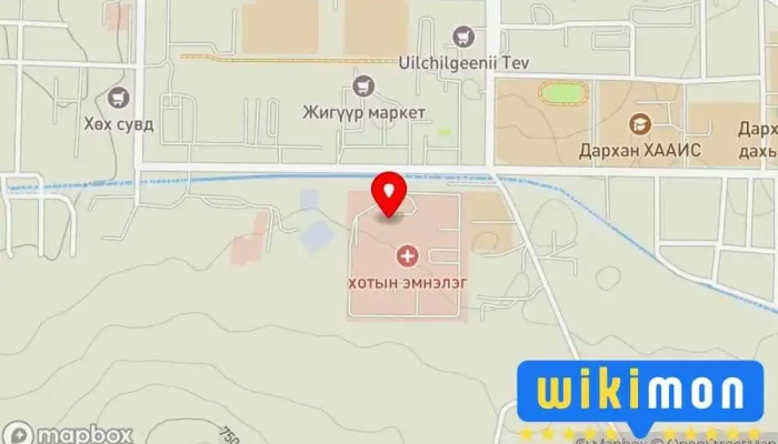 гэсэн газрын зураг Дархан нэгдсэн эмнэлэг Цусны төв дээр Дархан