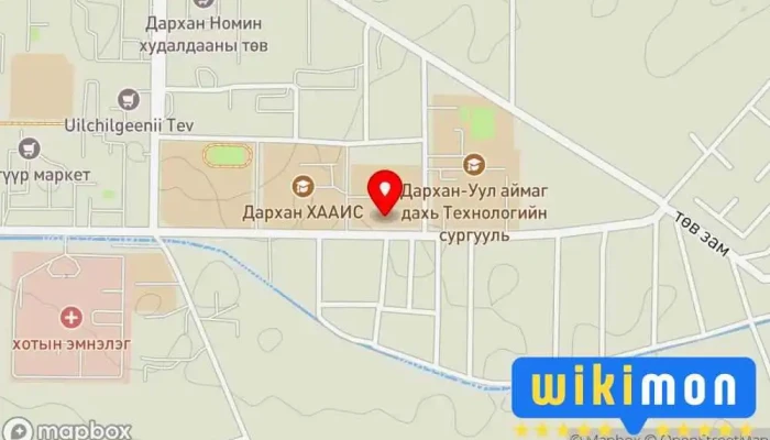 гэсэн газрын зураг Дархан Политехник Коллеж 2 дугаар байр Дээд сургууль дээр Дархан