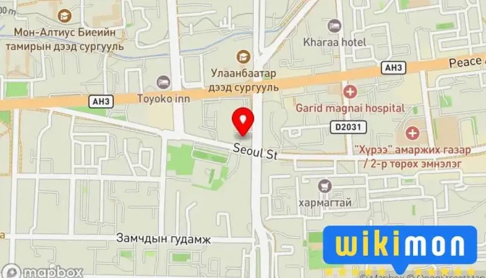 гэсэн газрын зураг Монголын Барилгачдын Нэгдсэн Холбоо Төрийн бус байгууллага, Түр байрлах байр дээр Улаанбаатар