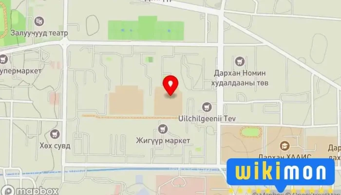 гэсэн газрын зураг Од цогцолбор сургуулын күүл залуу энд сууж байна. Сургууль дээр Дархан